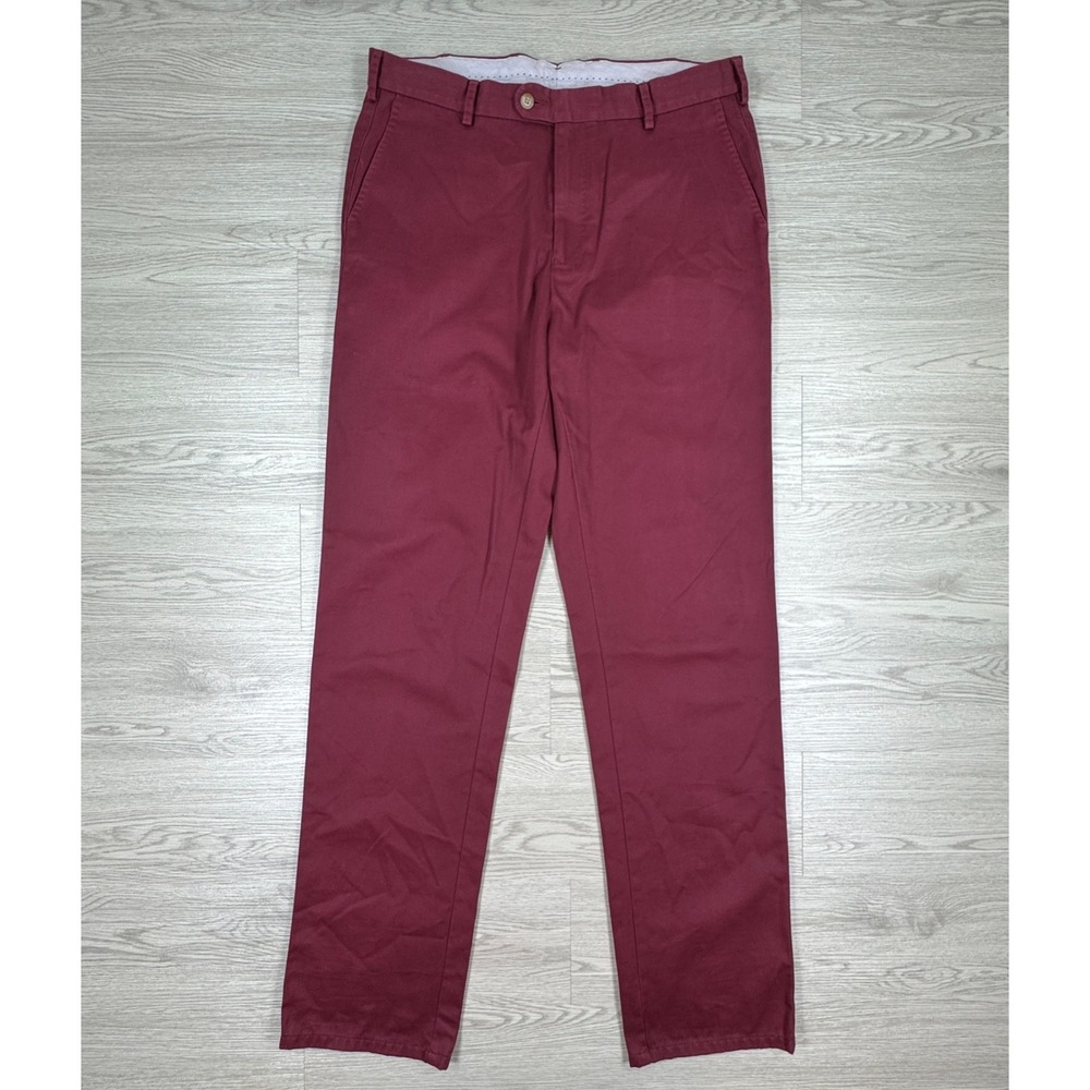 Peter Millar Men's Chino Pants Maroon Size 35 Pima Cotton Flat Front Trousers‎
